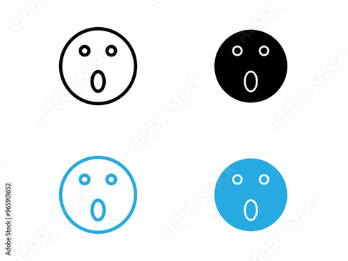 Shocked face icon black and white vector outline sign