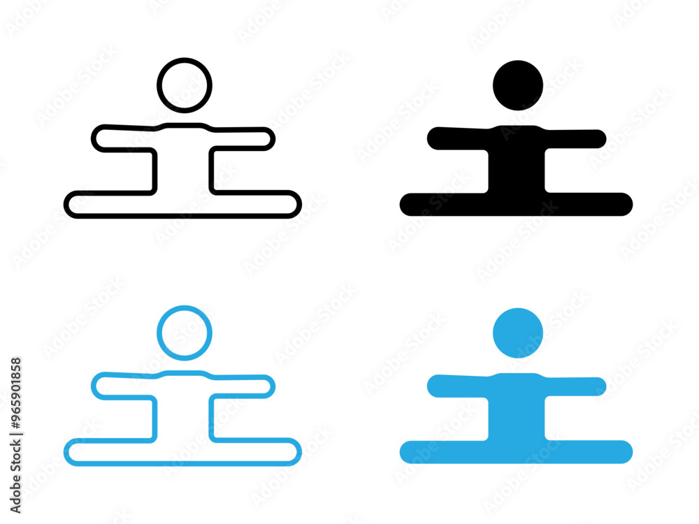 Split legs exercise icon black and white vector outline sign Split legs exercise icon black and white vector outline sign