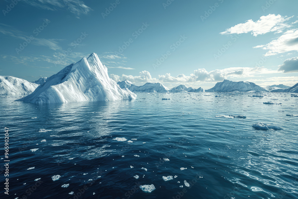 Fototapeta premium Majestic polar ice caps reflect in calm waters, showcasing beauty of nature. serene landscape highlights impact of climate change on our planet