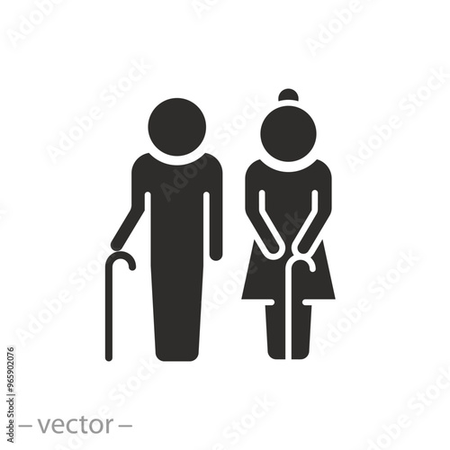 grandfather and grandmother icon, elderly man and woman, couple old people, senior with lady, pension family, grandparents, flat vector illustration