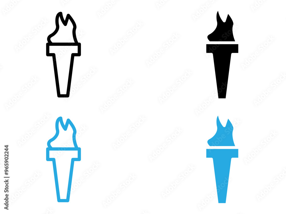 Torch flame icon black and white vector outline sign Torch flame icon black and white vector outline sign