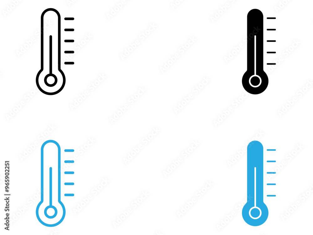 Thermometer icon black and white vector outline sign Thermometer icon black and white vector outline sign