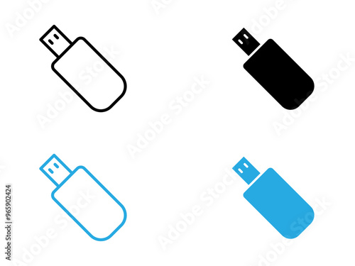 Usb stick icon black and white vector outline sign
