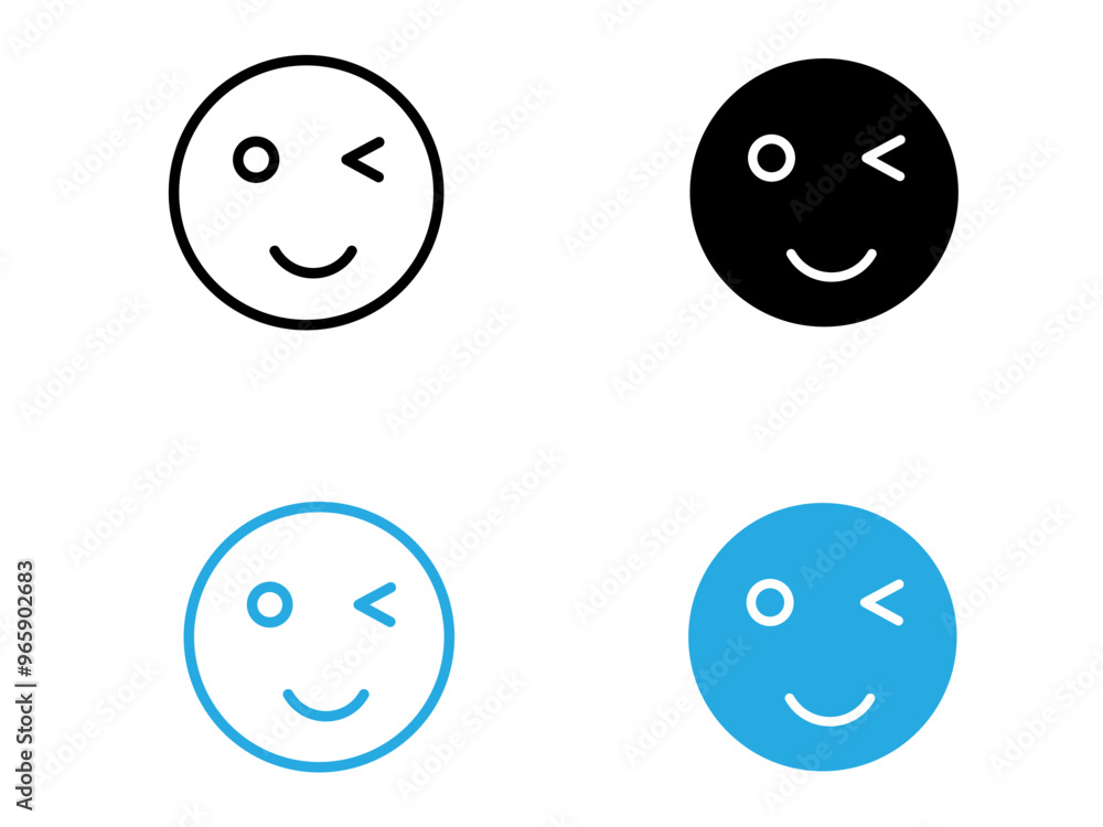 Winking eye icon black and white vector outline sign Winking eye icon black and white vector outline sign