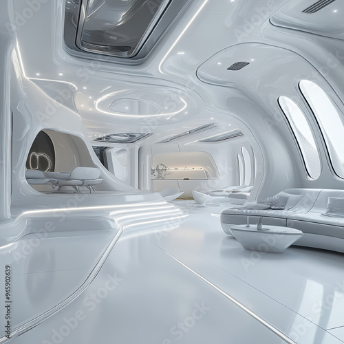 interior design modern design futuristic space white decor minimalism elegant interior smooth surfaces open space contemporary architecture sleek furniture 