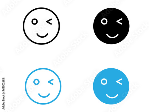 Winking eye icon black and white vector outline sign