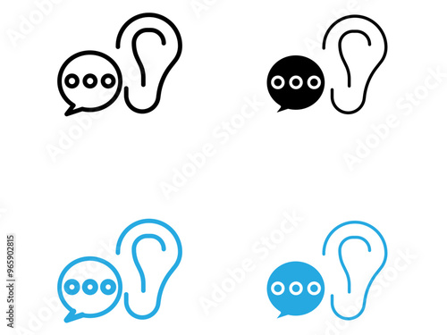 Active listening icon black and white vector outline sign
