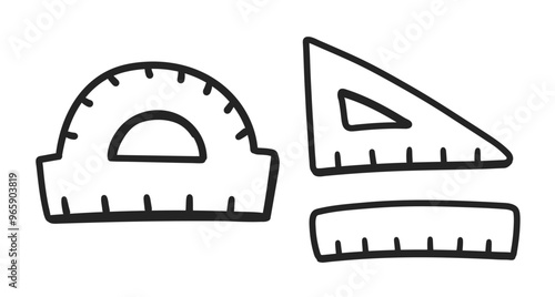 Vector line art illustration set of rulers