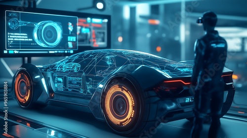 AI engineer testing autonomous vehicles in a high-tech environment