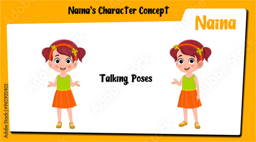 Cute girl talking cartoon character. Girl talking pose cartoon vector. Red hair girl talking pose vector.