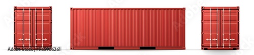Red Cargo Container Isolated on White Background