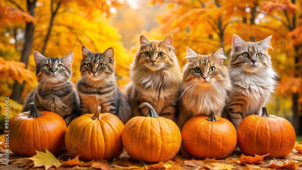 Furry feline pumpkins autumn Furry feline pumpkins autumn