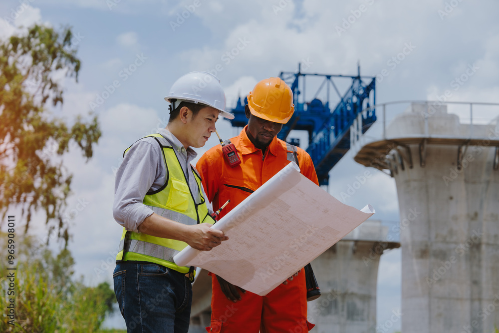 Engineers supervising the construction of high-speed railway bridges and roads Engineers supervising the construction of high-speed railway bridges and roads
