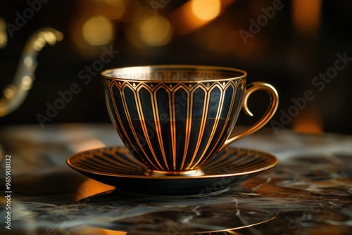 Obraz na płótnie Art Deco Coffee Cup Design with Gold and Black Palette Reflecting 1920s Elegance
w salonie