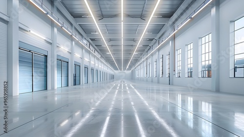 Spacious Modern Warehouse Interior with Loading Doors