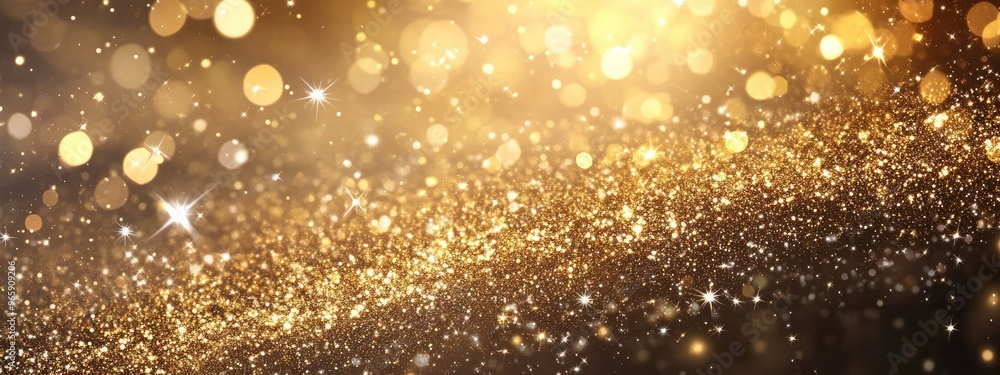 Shimmering Banner with Golden Accents and Falling Stars Shimmering Banner with Golden Accents and Falling Stars