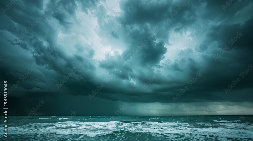 Dark storm clouds over a calm ocean Dark storm clouds over a calm ocean