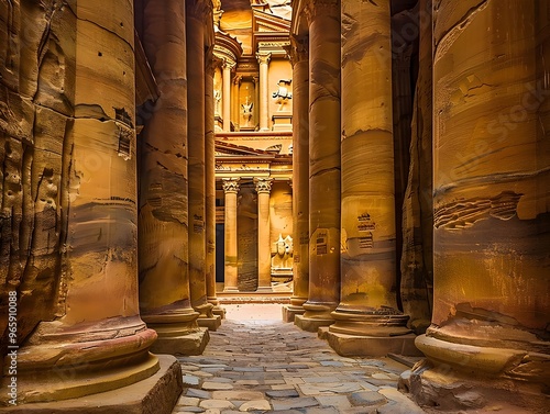 Grandiose Sandstone Corridor in the Ancient Ruins of Petra Jordan photo