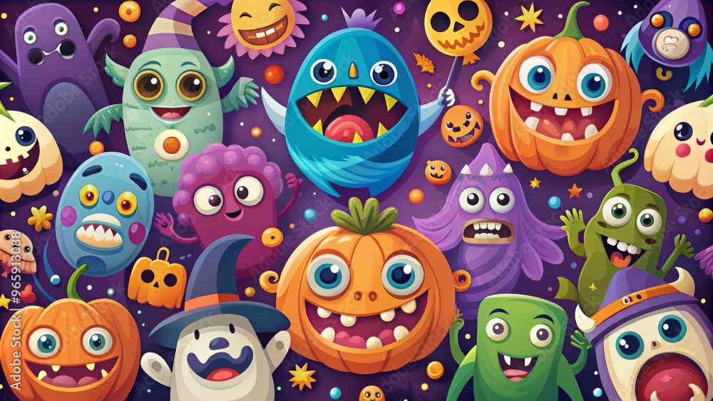 Halloween background design cartoon monsters bold shapes Halloween background design cartoon monsters bold shapes