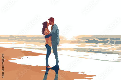 Couple Sharing a Kiss by the Beach isolated