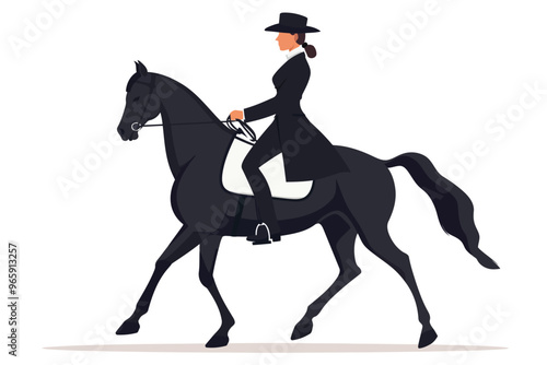 Elegant Woman in Formal Suit Riding a Horse isolated