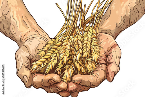 Farmers Hands Holding Freshly Harvested Wheat isolated