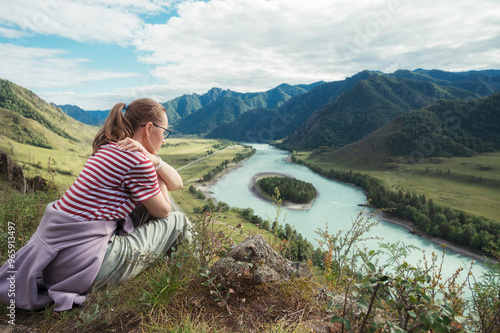 Woman at the river Katun at...