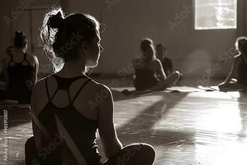 Serene Yoga Class - Restorative Poses and Mindfulness Practice in Chiaroscuro Light and Shadow