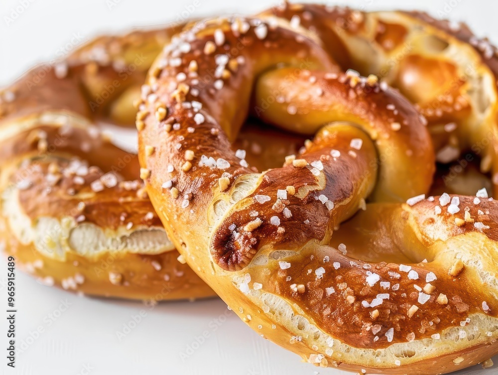 artisanal pretzel closeup goldenbrown twisted dough with coarse salt crystals showcasing texture and craftsmanship against a clean white background artisanal pretzel closeup goldenbrown twisted dough with coarse salt crystals showcasing texture and craftsmanship against a clean white background