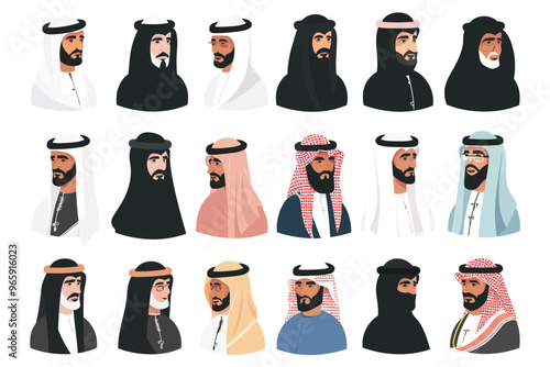 Portrait of arabic men with Different Hair set isolated