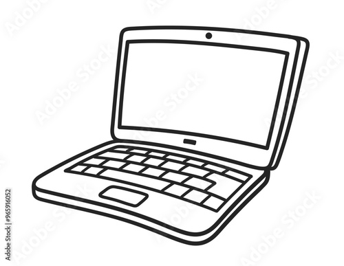 Vector line art illustration of laptop