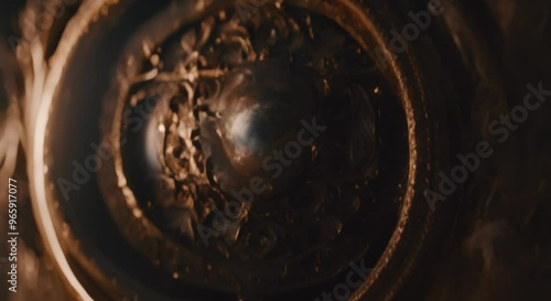  Close-Up of an Old Spellbook with Cryptic Writing Under Candlelight. photo