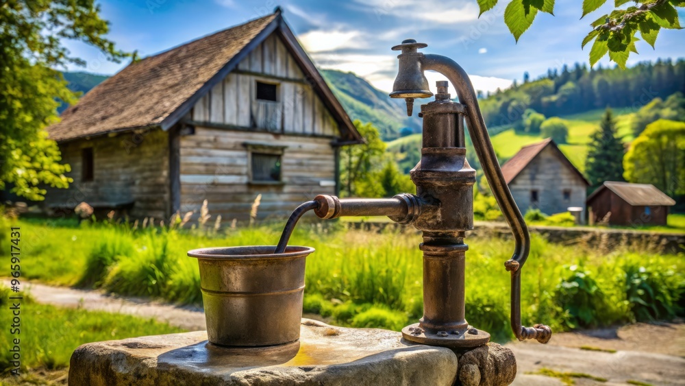 Fototapeta premium Hand-cranked water pump traditional rural simplicity