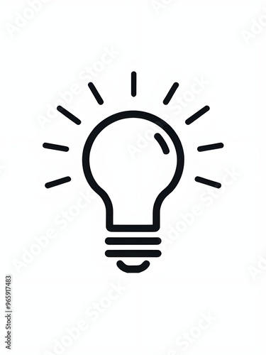 Minimalist icon of a light bulb centered on a solid background, with clean outline. Radiating short, straight lines around the bulb indicating light beams with modern, flat, and vector-based design. 