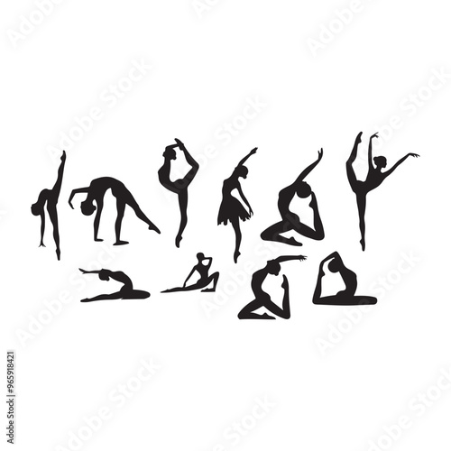 Female ballet dancing, woman contortionist exercising gymnastic yoga silhouette ,split jump girl gymnast black silhouette 