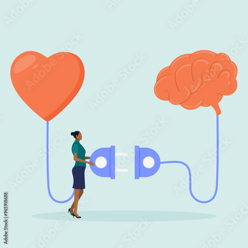 Concept of self-control or balance, a person connects the feelings of the heart with the brain. Emotional intelligence, or control over feelings and emotions using the logical thinking of the brain.	