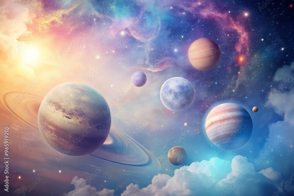 Harmonic Convergence of Planets and Moon with Soft Focus and Pastel Colors for Spiritual Concept and Peaceful Mood Harmonic Convergence of Planets and Moon with Soft Focus and Pastel Colors for Spiritual Concept and Peaceful Mood