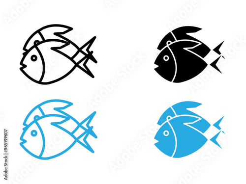 Bait Fishing Minnow icon black and white vector outline sign