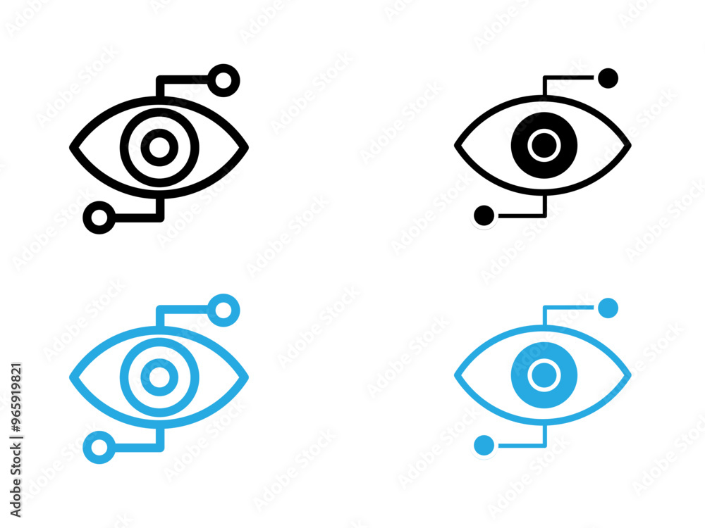 Bionic eye icon black and white vector outline sign Bionic eye icon black and white vector outline sign