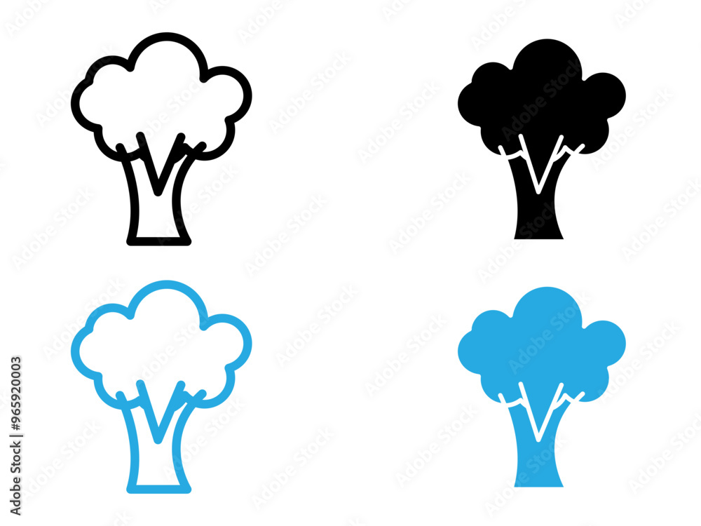 Broccoli icon (2) black and white vector outline sign Broccoli icon (2) black and white vector outline sign