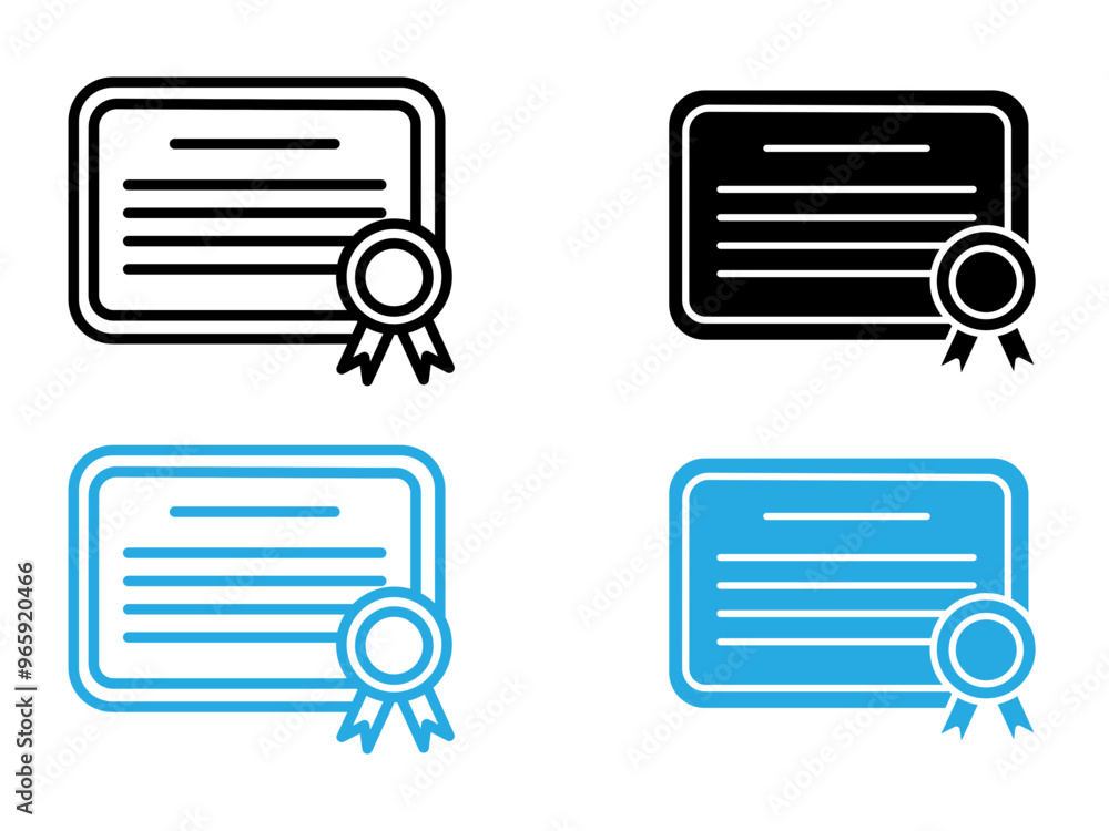 Certificate icon (2) black and white vector outline sign Certificate icon (2) black and white vector outline sign