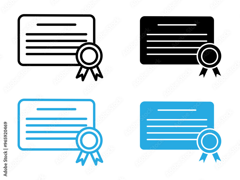 Certificate icon (3) black and white vector outline sign Certificate icon (3) black and white vector outline sign
