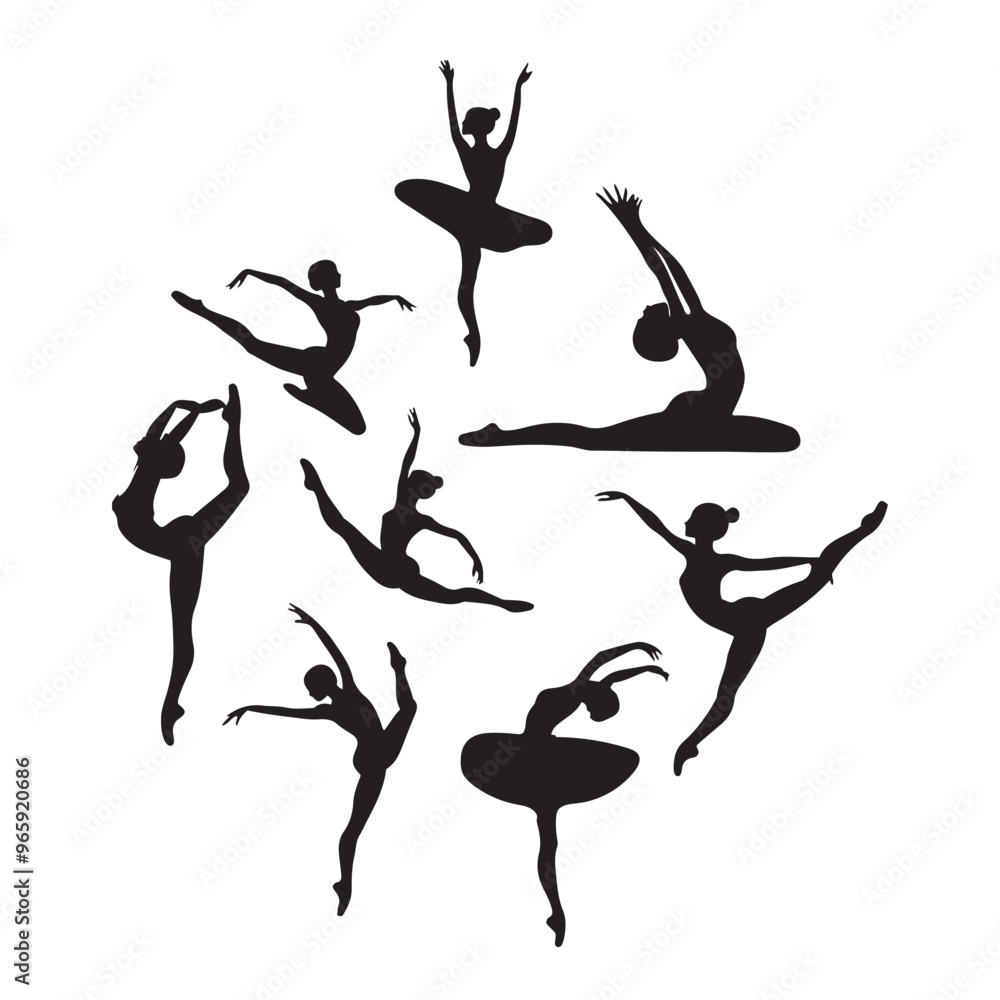 Fototapeta premium Female ballet dancing, woman contortionist exercising gymnastic yoga silhouette ,split jump girl gymnast black silhouette 