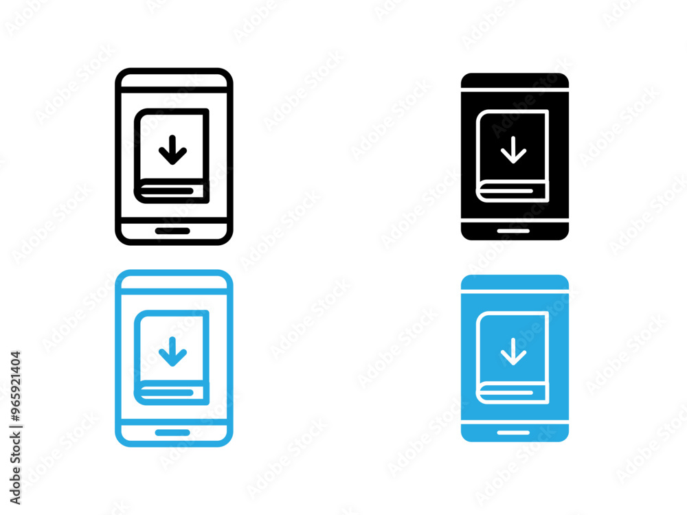 E book download icon black and white vector outline sign E book download icon black and white vector outline sign