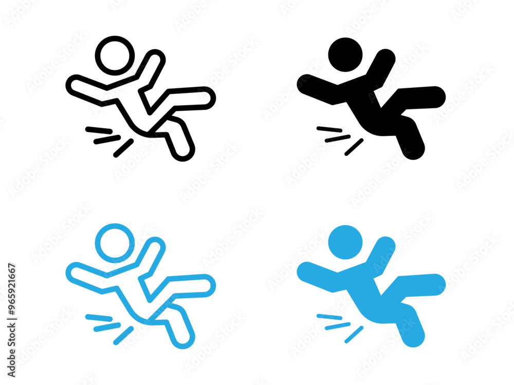fall accident icon black and white vector outline sign fall accident icon black and white vector outline sign