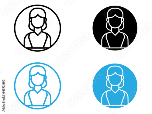 Female icon black and white vector outline sign