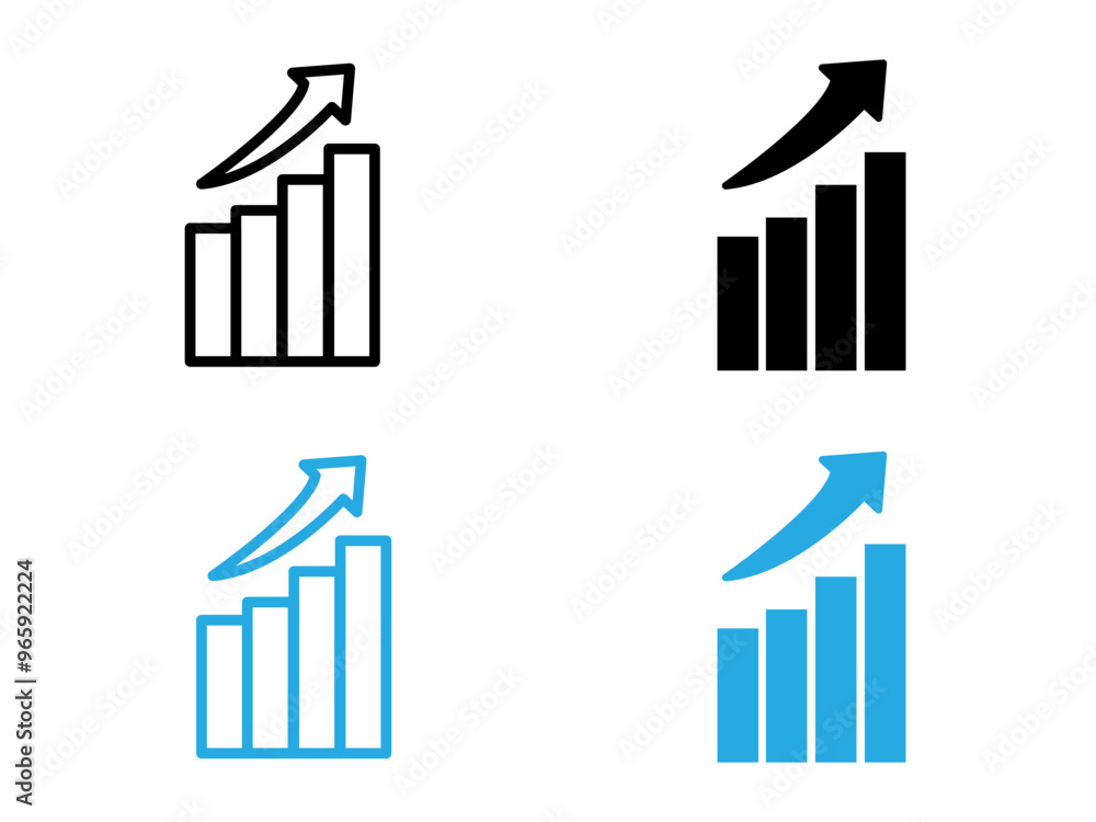 Growing graph Icon black and white vector outline sign Growing graph Icon black and white vector outline sign