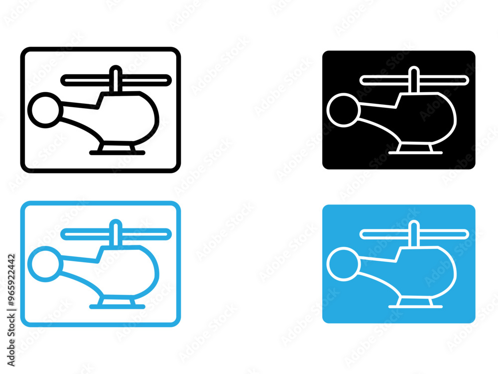 Helicopter icon black and white vector outline sign Helicopter icon black and white vector outline sign