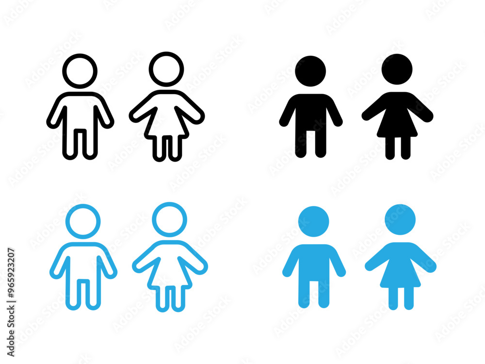 Man and Woman icon black and white vector outline sign Man and Woman icon black and white vector outline sign