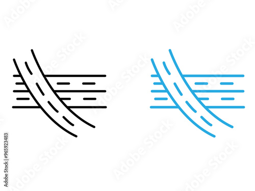 Multi level junction icon black and white vector outline sign